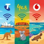 Australian mobile carriers comparison - Telstra Optus Vodafone with network coverage icons